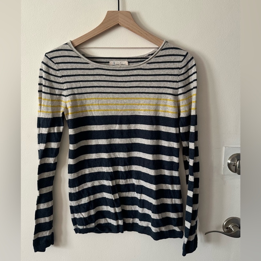 Striped Scoop Neck Sweater in Navy, White & Yellow